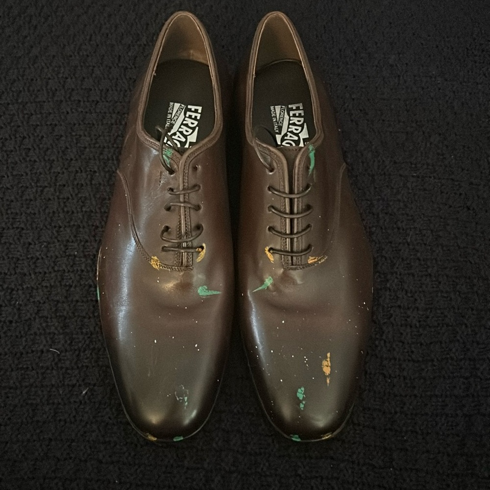Brown Ferragamo Andy Warhol lace up loafers